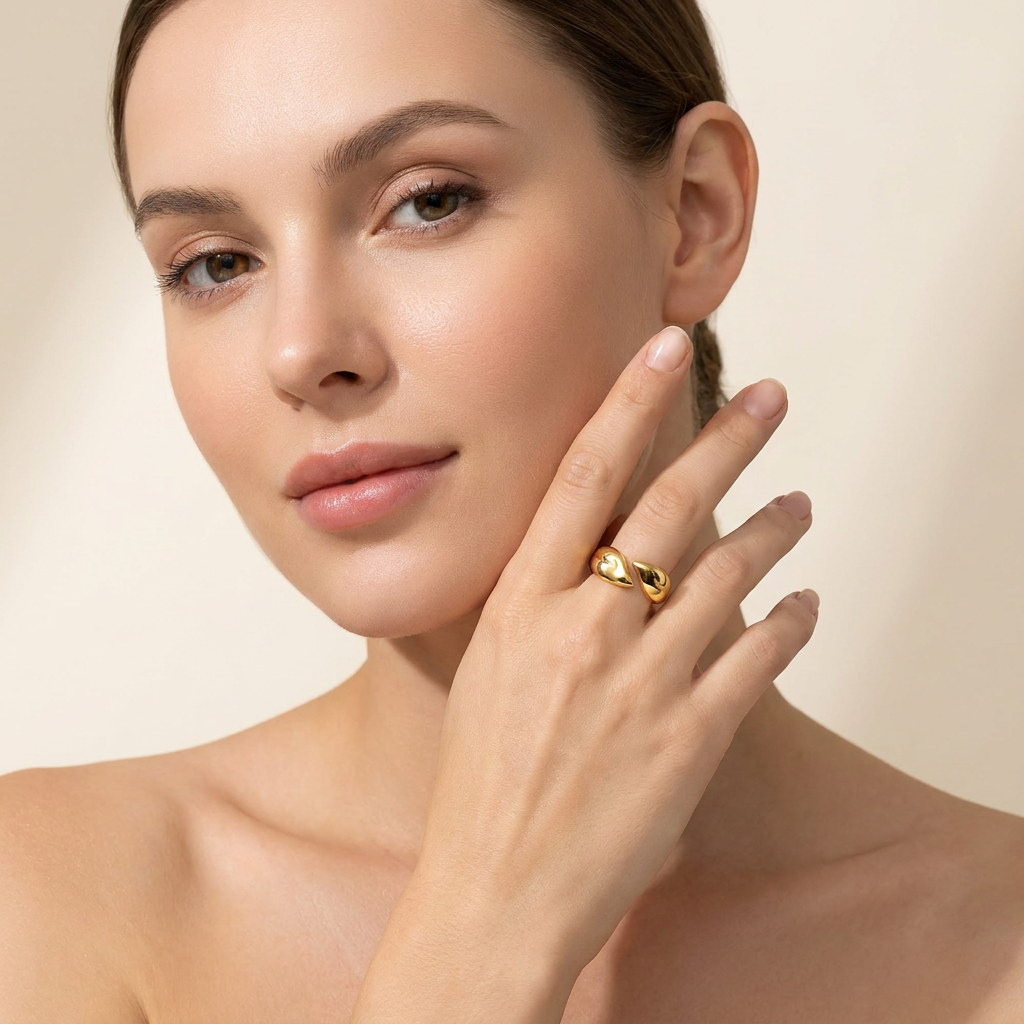 Bague feuille d’or - Acier inoxydable - Taille ajustable