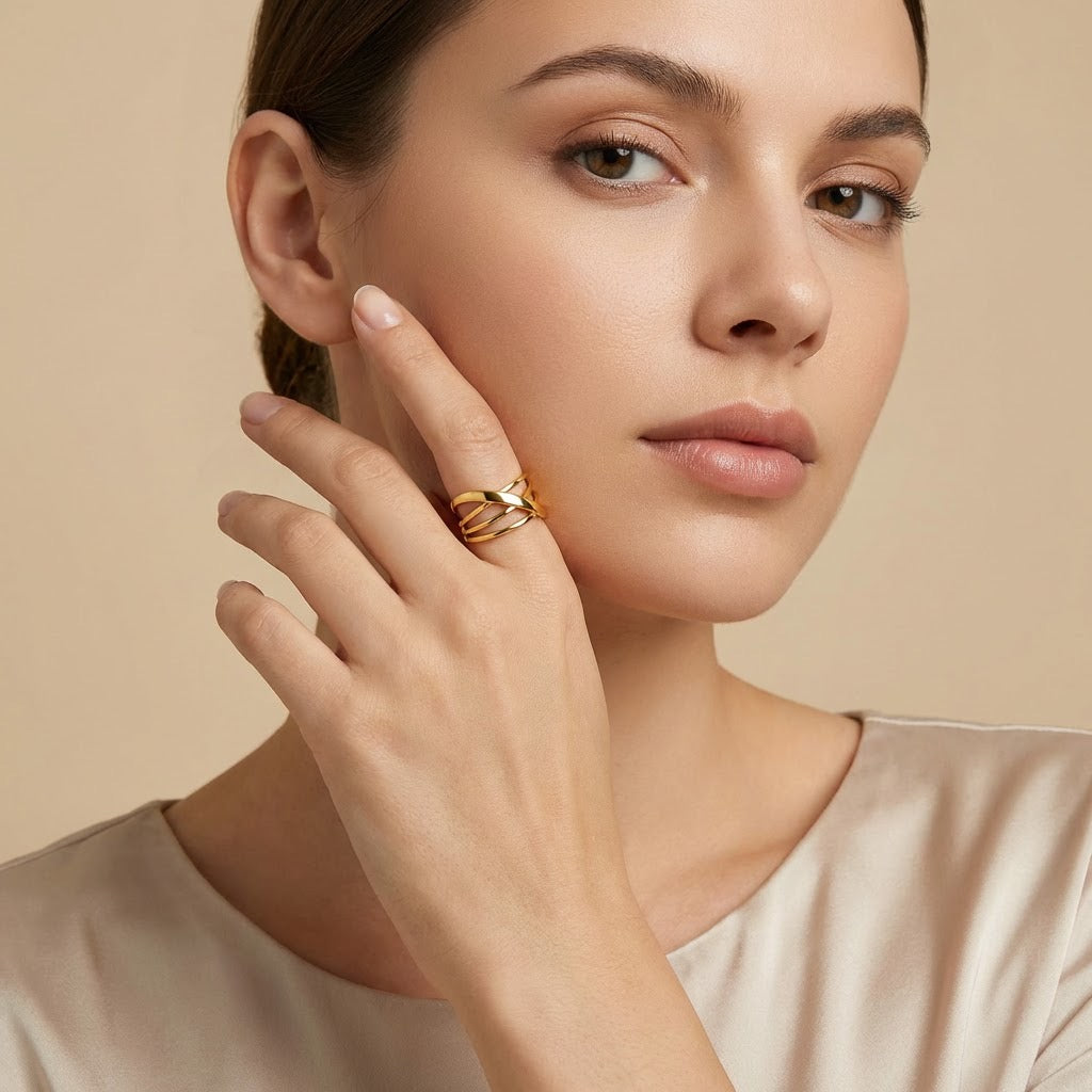 Bague Signature Croisée - Acier inoxydable - Taille ajustable