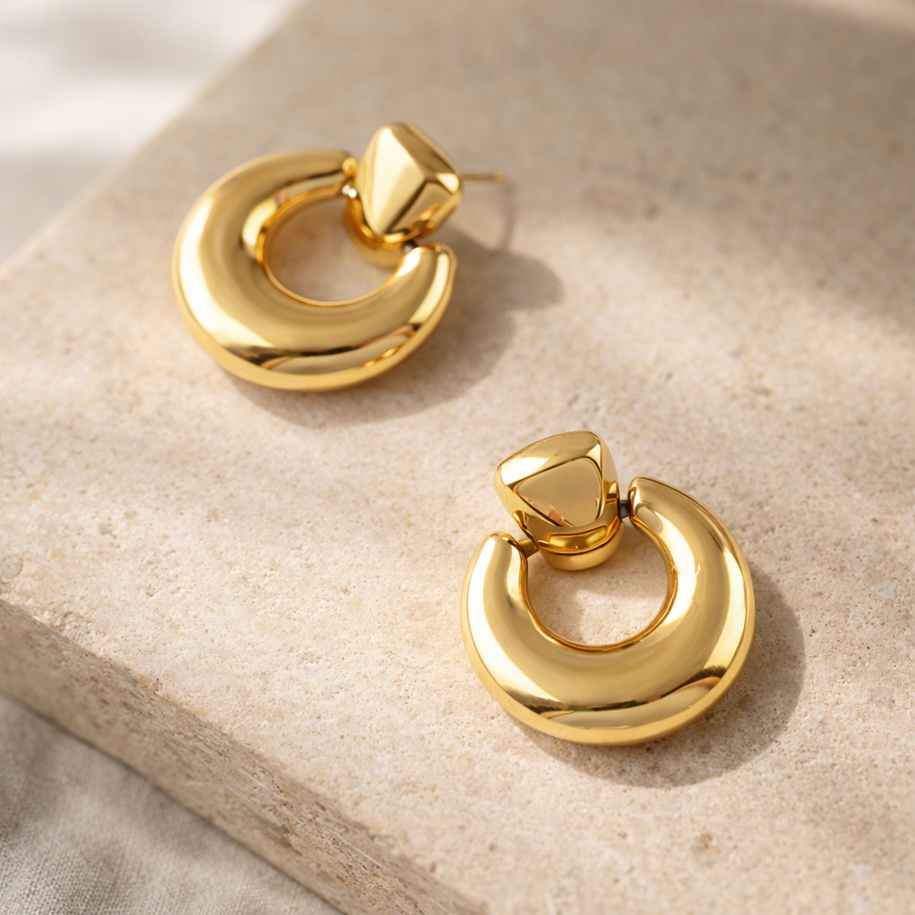 Boucle d’oreille Luna Dorée - Acier inoxydable - 2,3 x 2,7 cm