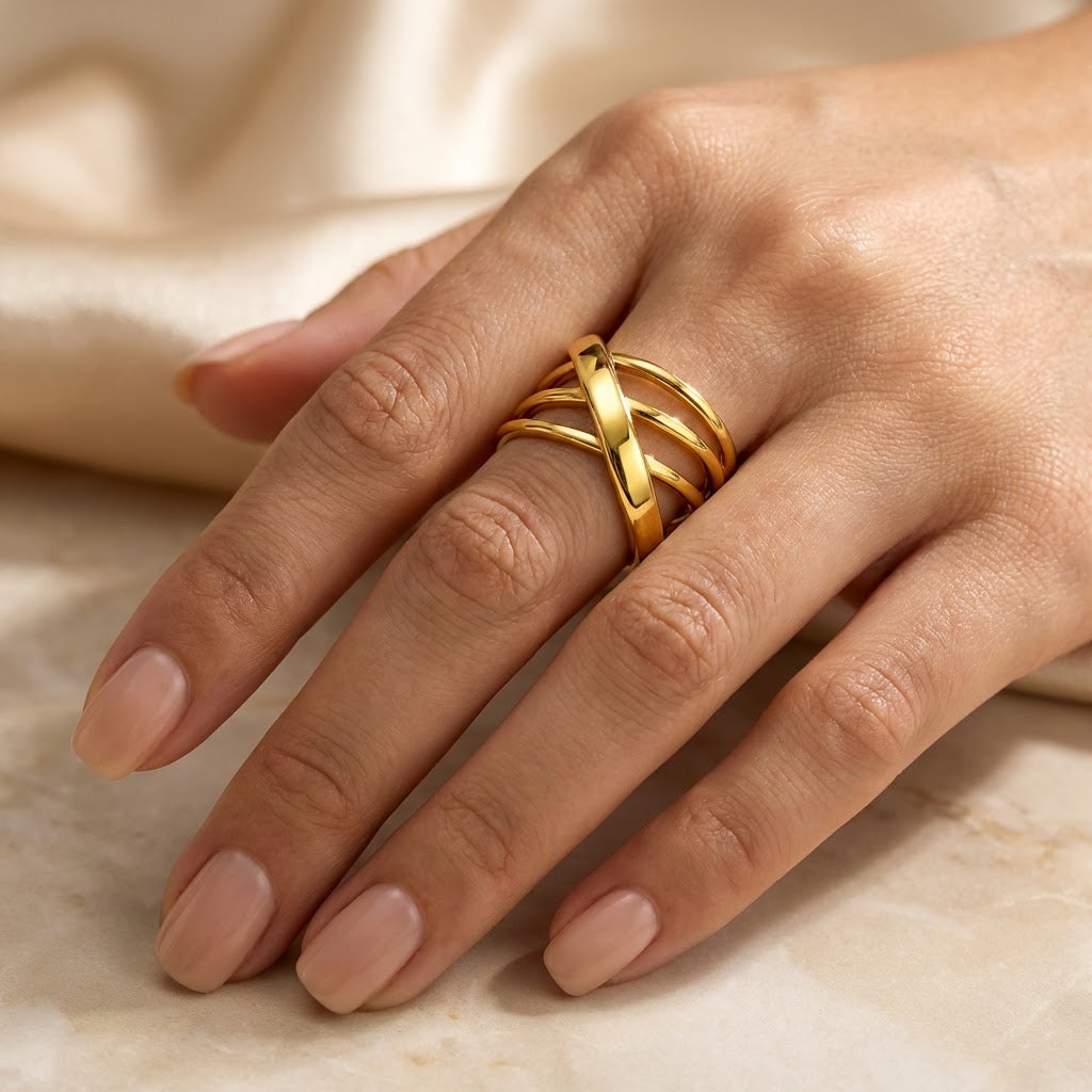 Bague Signature Croisée - Acier inoxydable - Taille ajustable