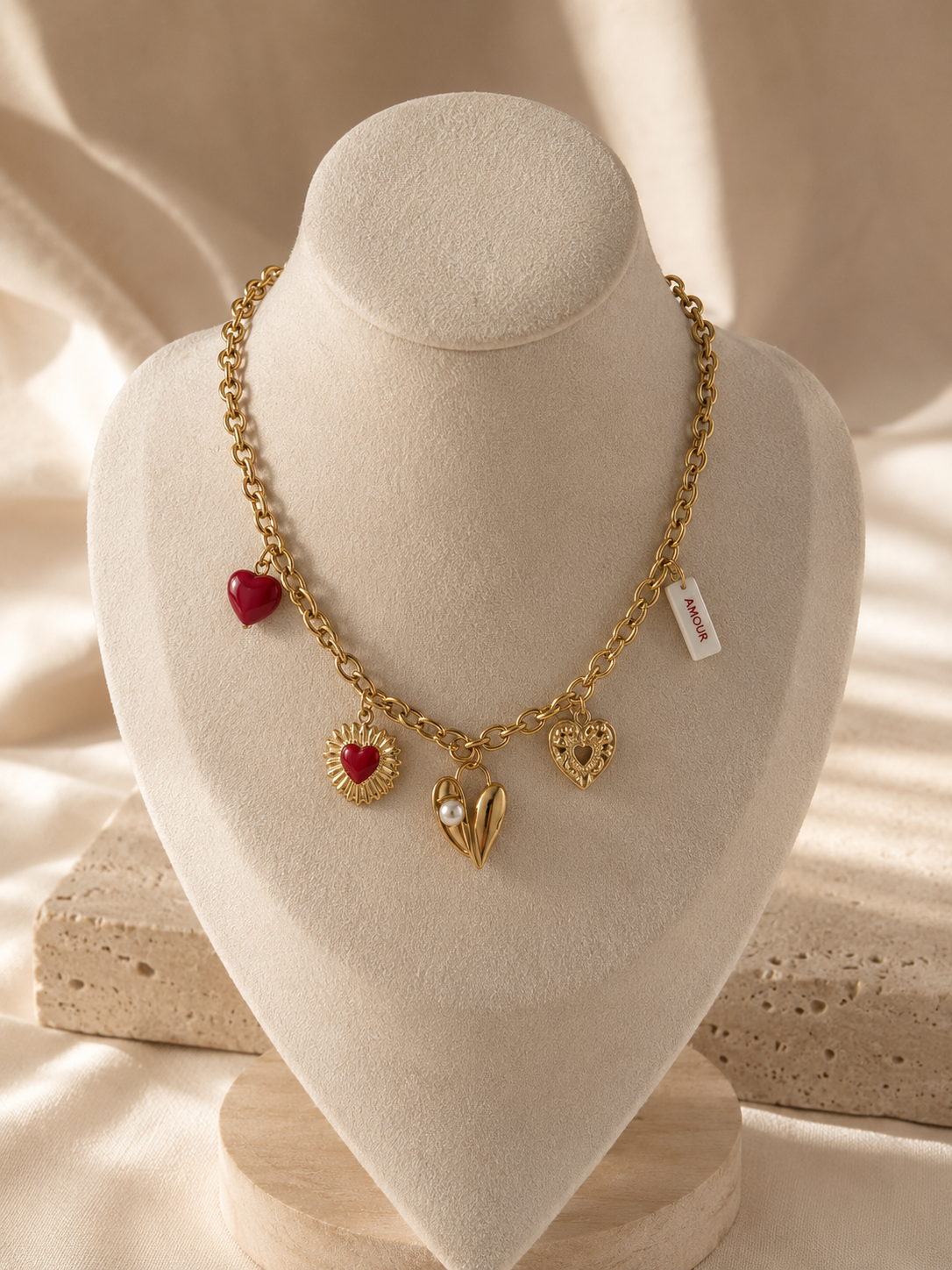 Collier amour élégance - Pierre naturelle - Acier inoxydable -  40+5 cm