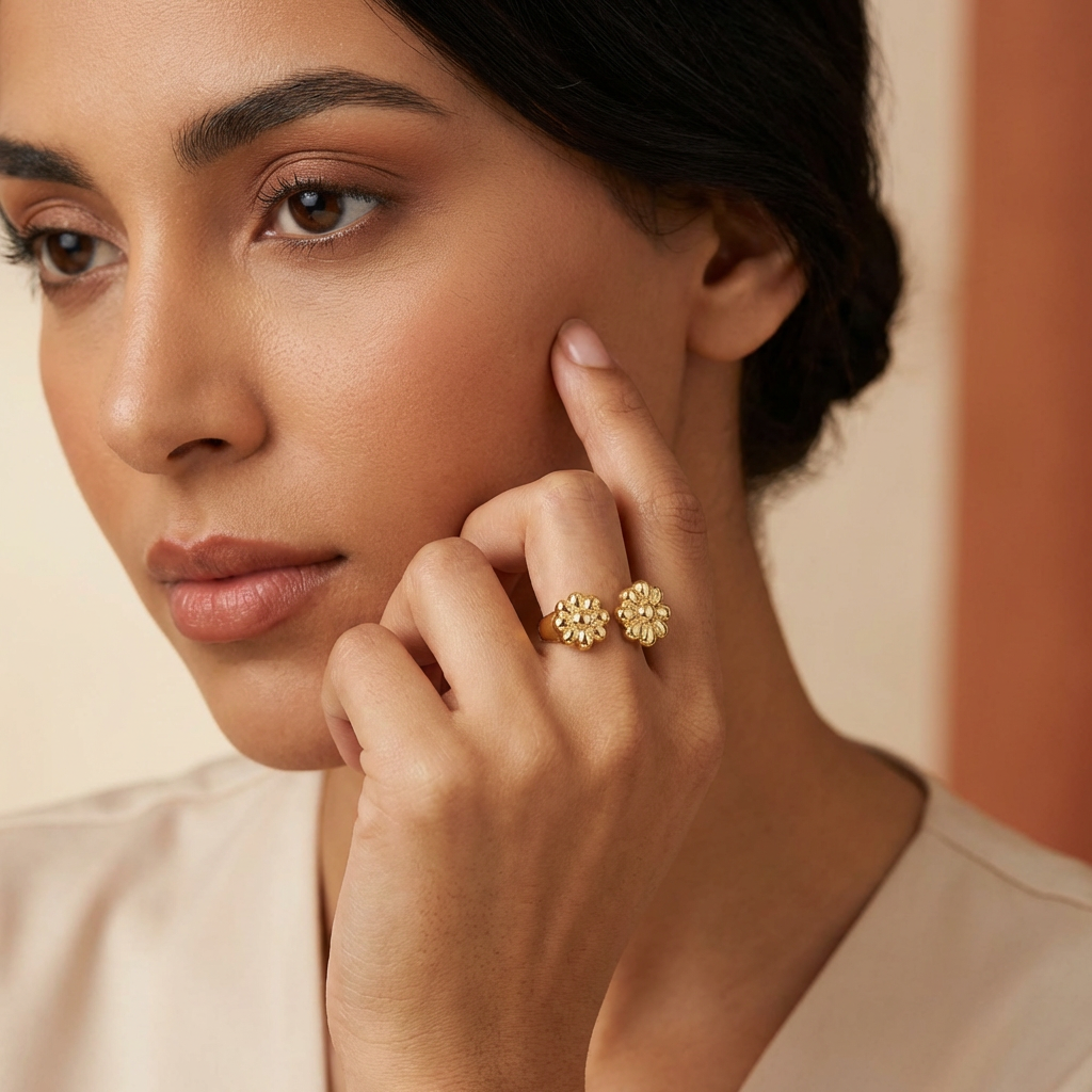 Bague Fleur d’Or - Acier inoxydable - Taille ajustable