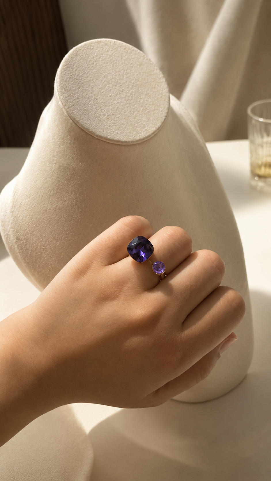 Bague Saphir - Cristaux Swarovski®- Taille ajustable m